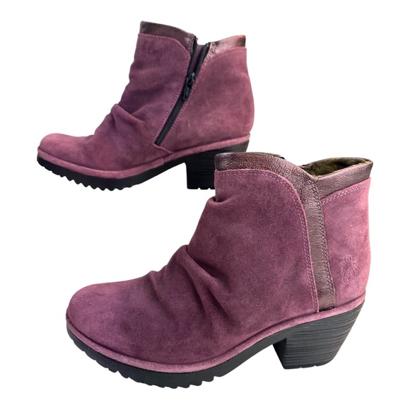 Fly London Suede Wego Scrunch Ankle Boot Leather Size:8 Color:PurpleBurgundy NWT - Picture 5 of 10